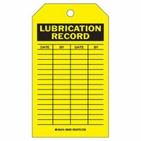 Lubrication Record Tags, Polyester, 4" W x 7" H, English Oxford Builders Supplies Inc