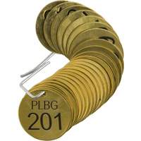 &eacute;tiquettes num&eacute;rot&eacute;es pour vannes PLPG, # 201-225, Laiton, 1,5" dia. Oxford Builders Supplies Inc