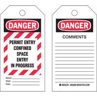"Confined Space" Tags, Polyester, 3" W x 5-3/4" H, English Oxford Builders Supplies Inc