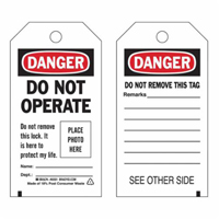 Self-Laminating "Do Not Operate" Tags, Polyester, 3" W x 5-3/4" H, English Oxford Builders Supplies Inc