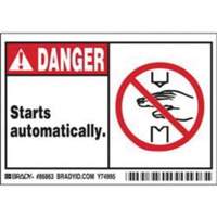 "Danger Starts Automatically" Sign, 3-1/2" x 5", Polyester, English with Pictogram Oxford Builders Supplies Inc