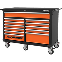 Roller Cabinet, 12 Drawers, 53" W x 24" D x 41" H, Black/Orange Oxford Builders Supplies Inc