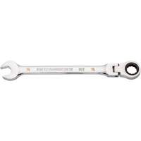 Cl&eacute; combin&eacute;e &agrave; cliquet 90 dents et t&ecirc;te flexible, 12 pans, 15 mm, Fini Chrome Oxford Builders Supplies Inc