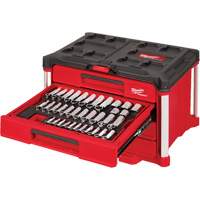 Ensemble de 242 pi&egrave;ces de douilles et cliquets m&eacute;triques et SAE 1/4", 3/8" et 1/2" avec boîte &agrave; outils PACKOUT &agrave; 4 tiroirs, 16-3/10" x 22-1/5" x 14-3/10", Noir/Rouge Oxford Builders Supplies Inc