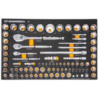 1/4", 3/8" & 1/2" 90-Tooth SAE/Metric Mechanics Tool Set with Foam Storage Tray Oxford Builders Supplies Inc