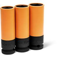 Jeu de douilles m&eacute;triques haute r&eacute;sistance pour protecteurs de roues, 3 Mcx, Chocs, Prise de 1/2", Profond Oxford Builders Supplies Inc