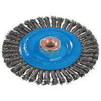 Brosse &agrave; fils nou&eacute;s pour cordons de soudure, Dia. 4", Fils 0,02", Arbre 5/8"-11, Aluminium/Acier inoxydable Oxford Builders Supplies Inc