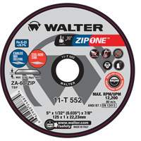 Meule &agrave; tronçonner Zip One, 5" x 1/32", Arbre de 7/8", Type 1, Alumine de zirconium, 12 200 Tr/min Oxford Builders Supplies Inc