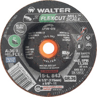 FLEXCUT MILL SCALE Grinding Wheel, 4-1/2", 36 Grit, Aluminum Oxide, 5/8"-11, 13300 RPM, Type 29 Oxford Builders Supplies Inc
