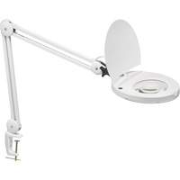 Adjustable Magnifier Lamp, 5 Diopter, LED Light, 47" Arm, C-Clamp, White Oxford Builders Supplies Inc
